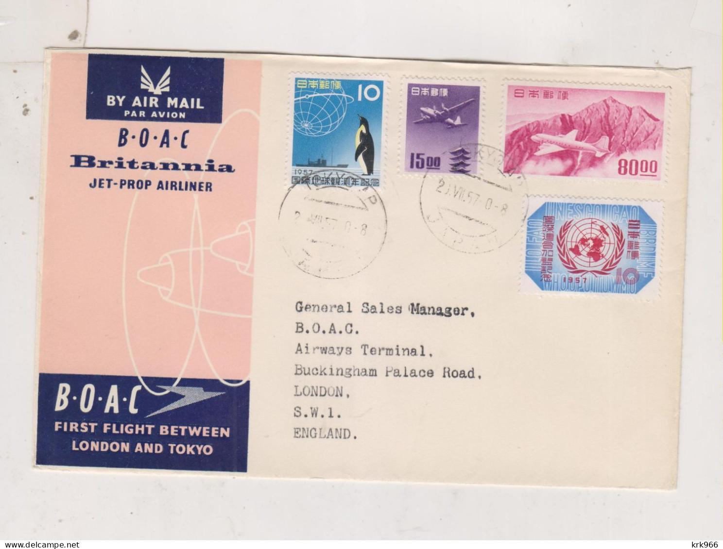 JAPAN 1957 Nice Airmail Cover To Great Britain First Flight TOKYO-LONDON - Airmail