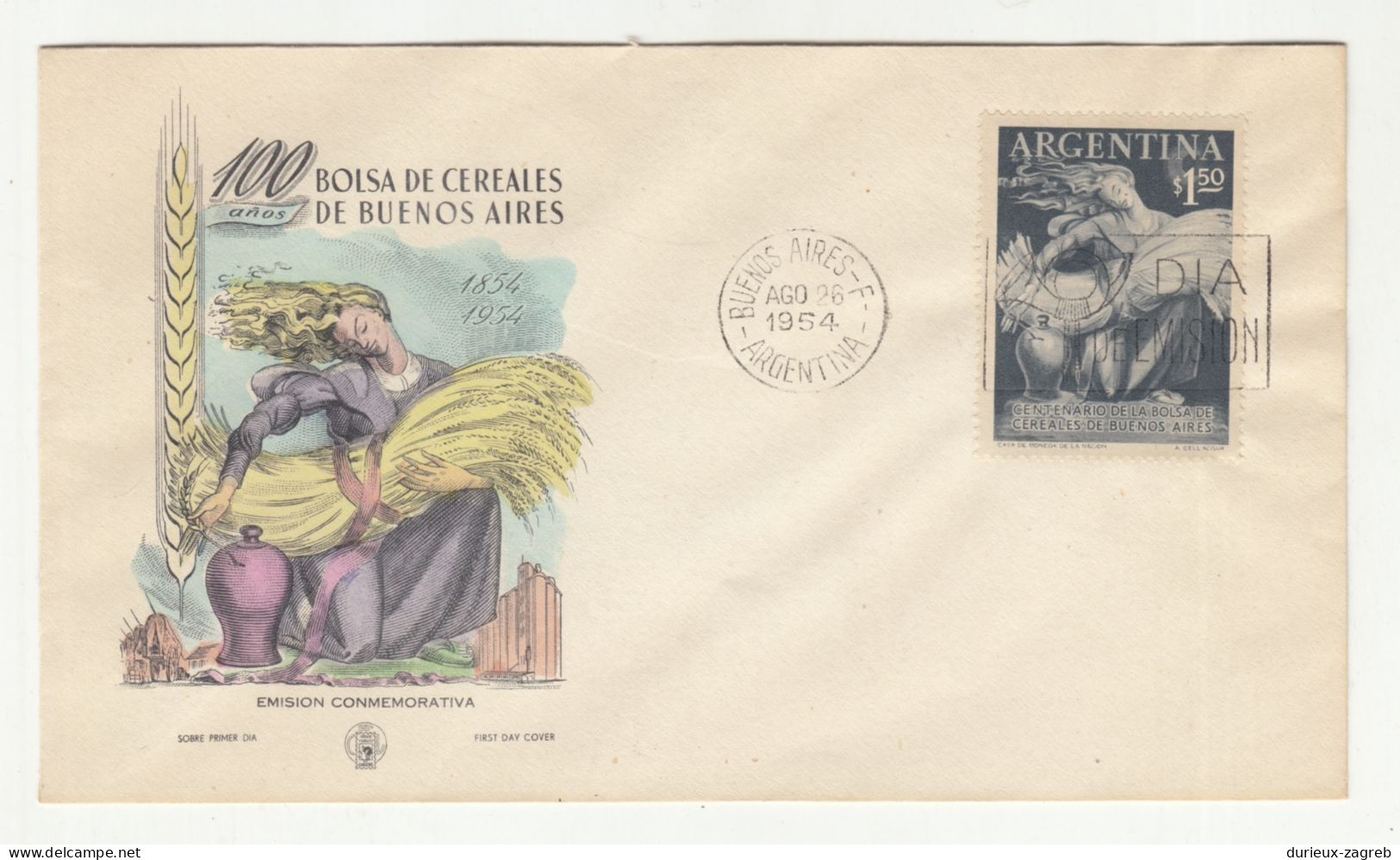 Argentina 1954 Grain Stock FDC Color Illustrated Not Posted B240205 - FDC