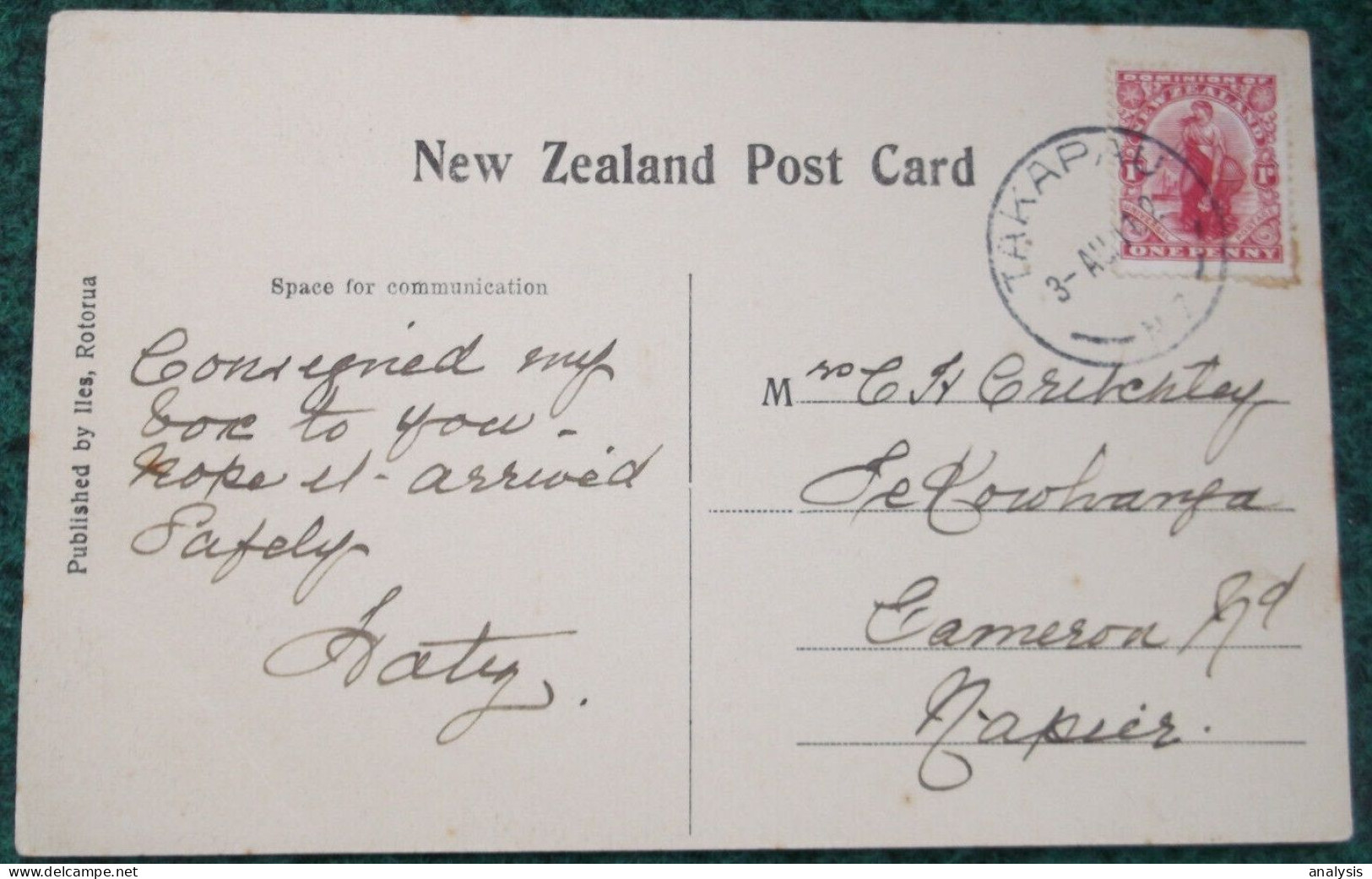 New Zealand Takapau Postmarked Postcard Mailed 1911 - Covers & Documents