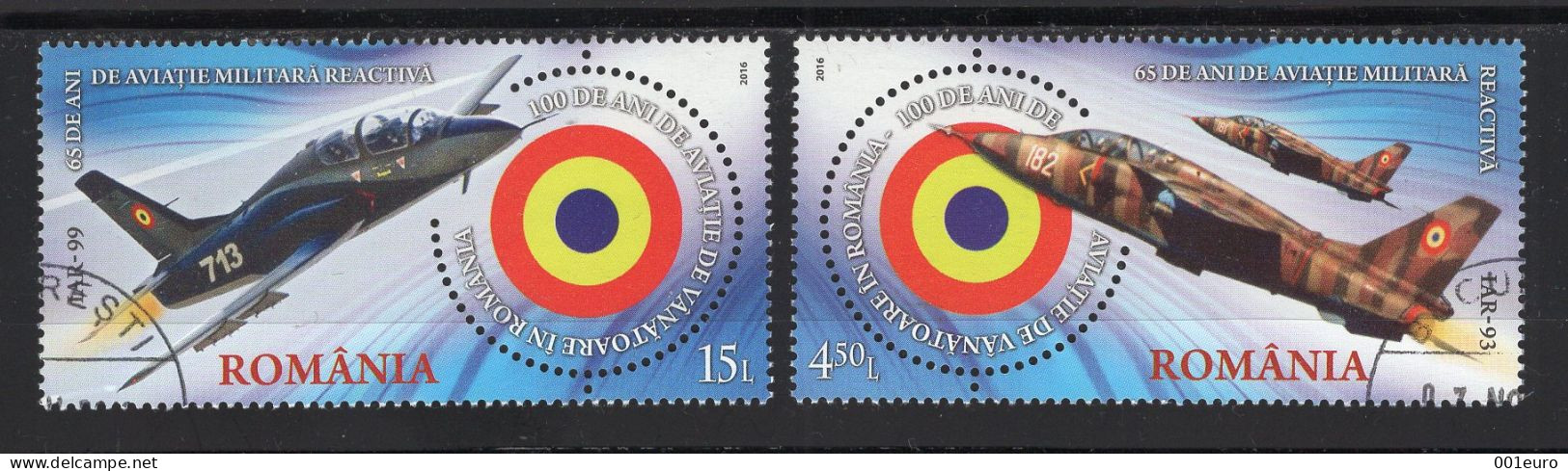 ROMANIA 2016: ROMANIAN AIR FORCE FIGHTER JETS, 2 Used Stamps - Registered Shipping! - Oblitérés