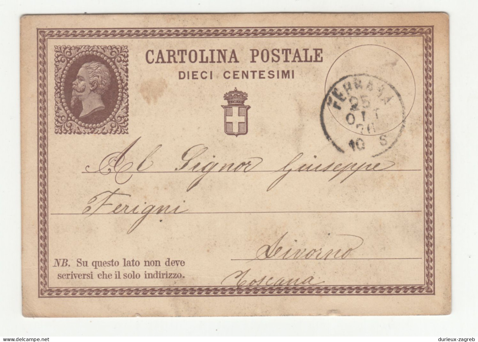 Italy Postal Stationery Postcard Posted 1876 Ferrara To Livorno B240205 - Entero Postal