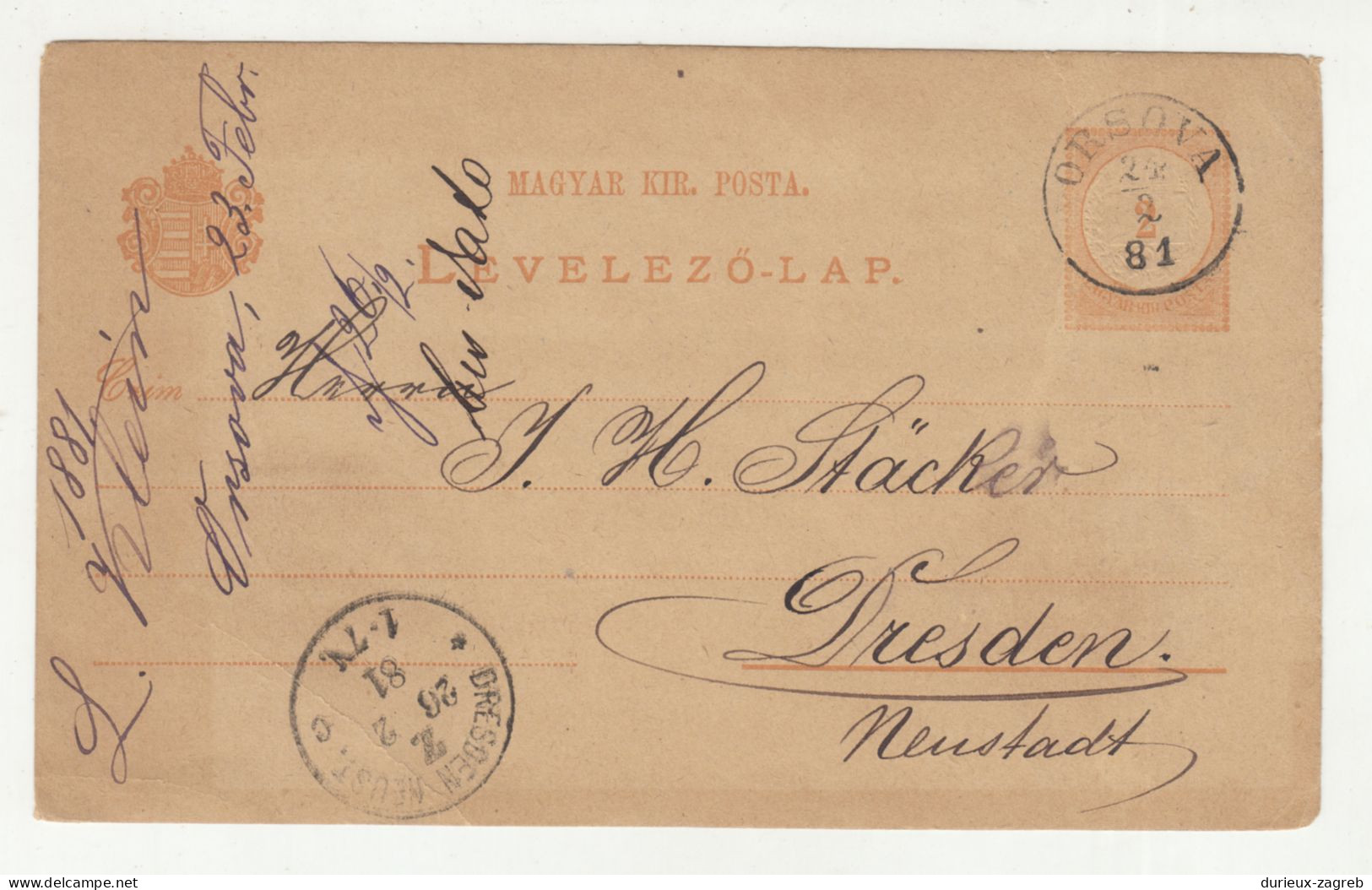 Hungary - Romania - Old Postal Stationery Postcard Posted 1881 Orsova To Dresden B240205 - Entiers Postaux