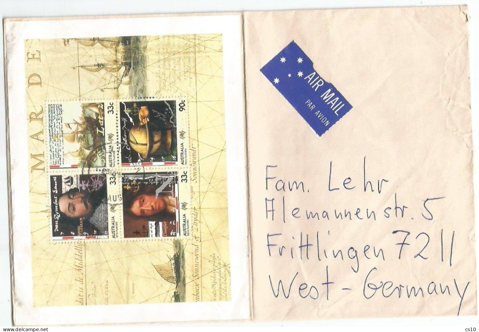Australia Souvenir Sheet Terra Australis 1985 REALLY TRAVELLED On AirMailCV Bellingen 23may1985 To Germany - Lettres & Documents