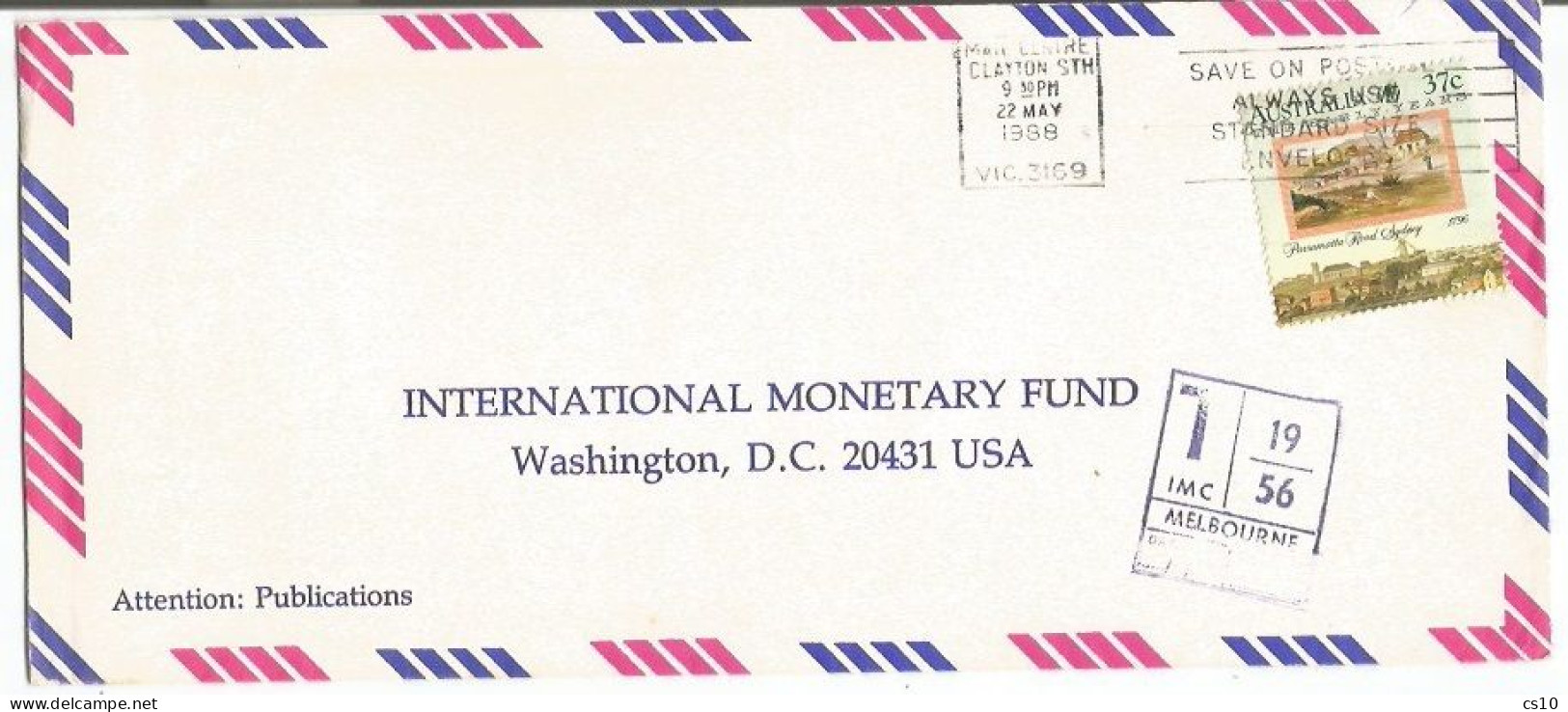 Australia 1988 Early Years C.37 Parramatta Solo Underfranked AirmailCV Victoria 22may88 To USA With  Tax PMK - Port Dû (Taxe)