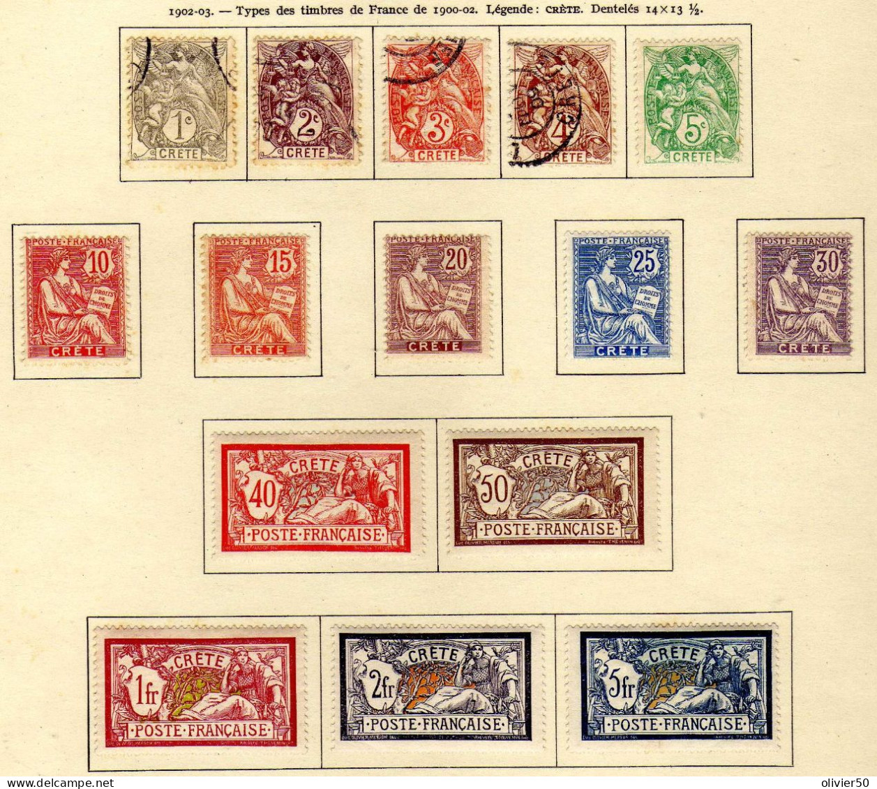 Crete - (1902-03) - Serie Courante - Types De France - Neufs* - MH - 4ex. Obliteres - Ungebraucht