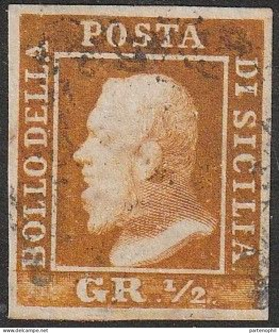 43 - Sicilia - 1859 - ½ Gr. Arancio N. 2a, II Tavola. Firmato Oliva. Cert. Todisco. Cat. € 7000,00. Molto Bello. SPL - Sizilien