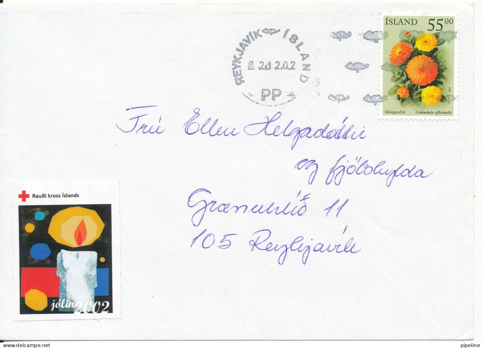 Iceland Single Franked Cover With RED CROSS Seal Reykjavik 12-12-2002 - Storia Postale