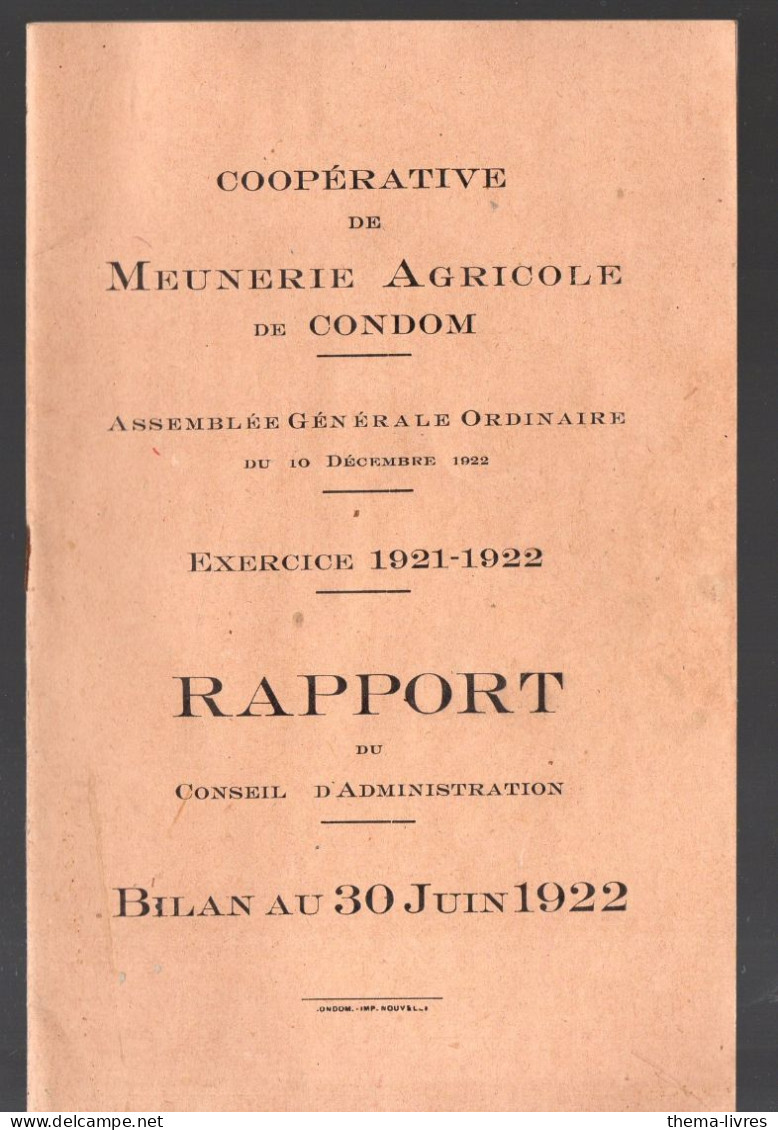 Condom  (32) Rapport  Du Conseil D'administration De La Meunerie Agricole 1921 22  (PPP46280) - Midi-Pyrénées
