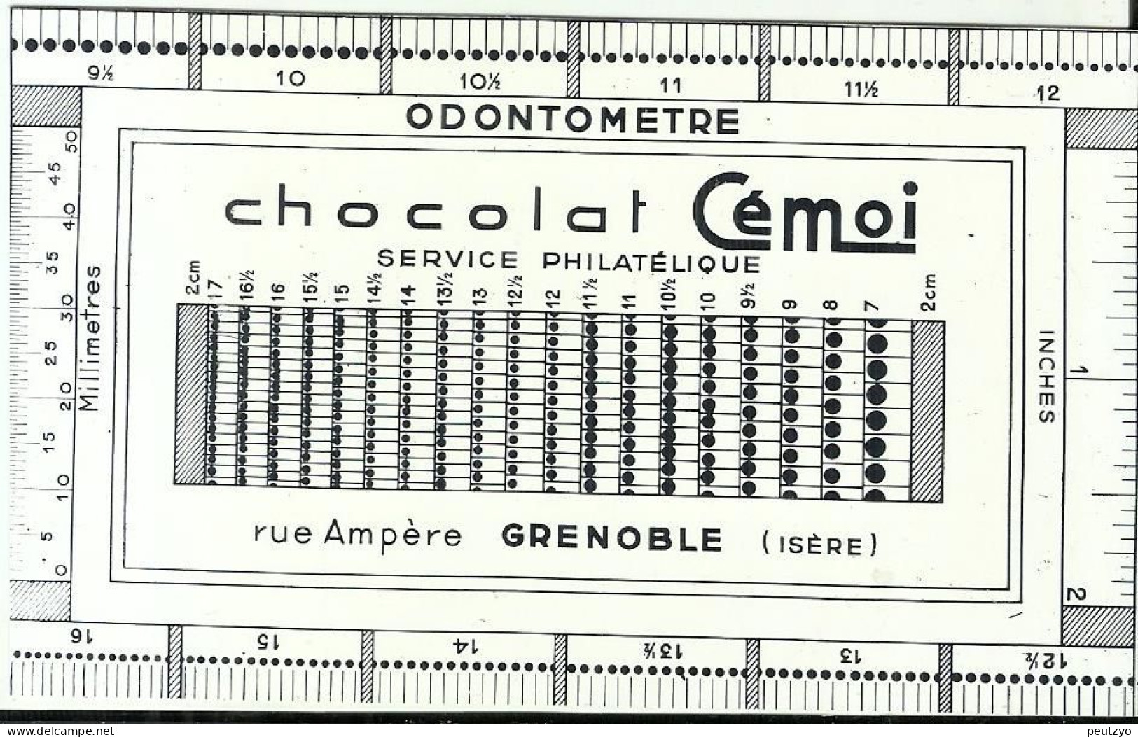 Publicité Chocolat CÉMOI - Odontomètre Philatelique Pour Timbre  A1/62 - Cioccolato