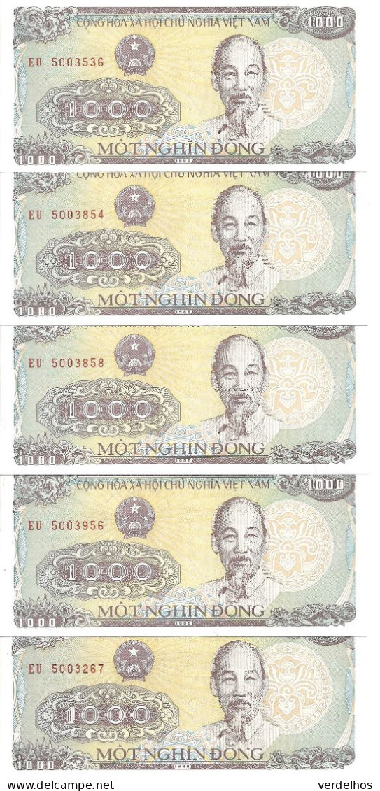 VIET NAM 1000 DONG 1988 UNC P 106 ( 5 Billets ) - Vietnam