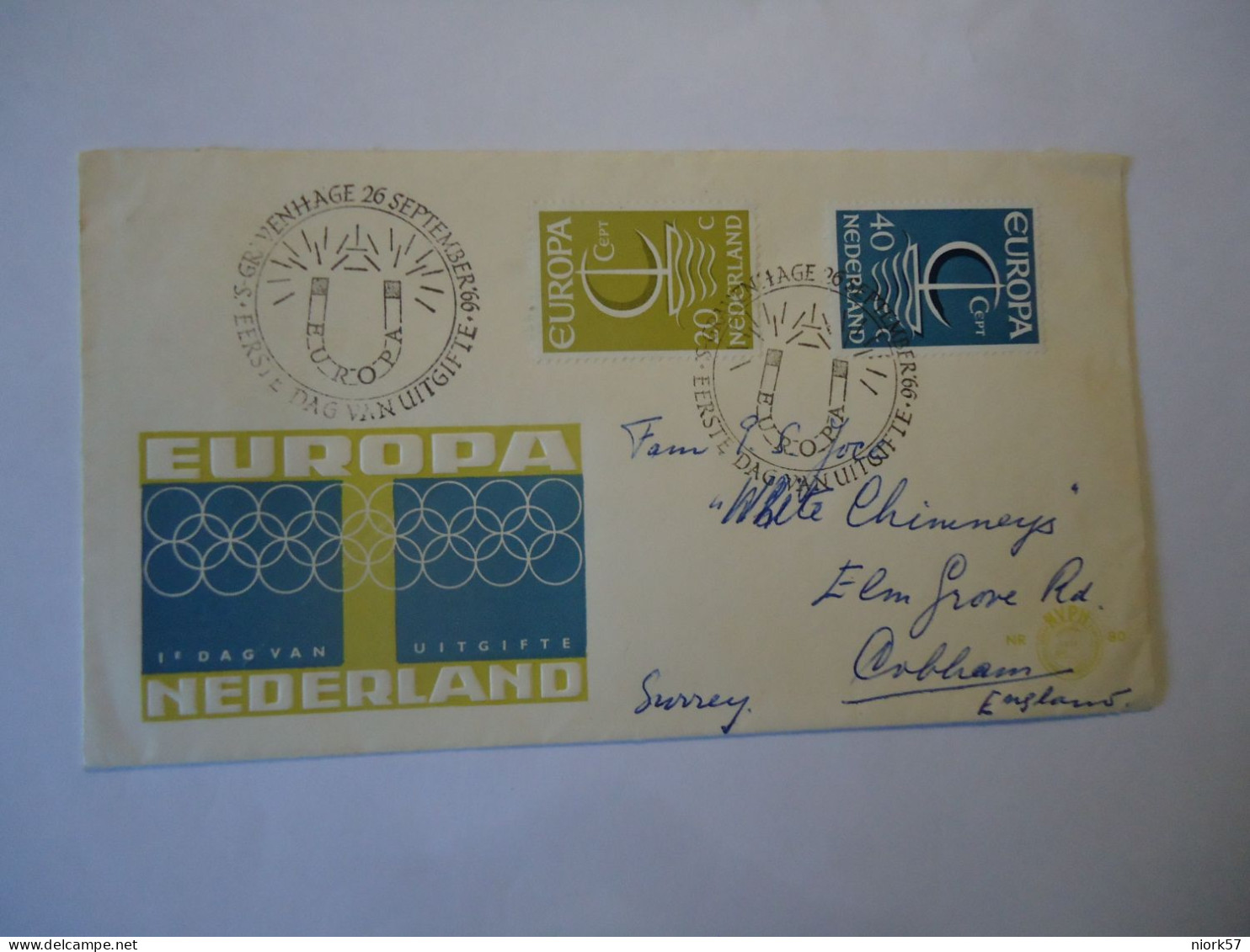 NETHERLANDS  COVER     1966    EUROPA  POSTED - 1966
