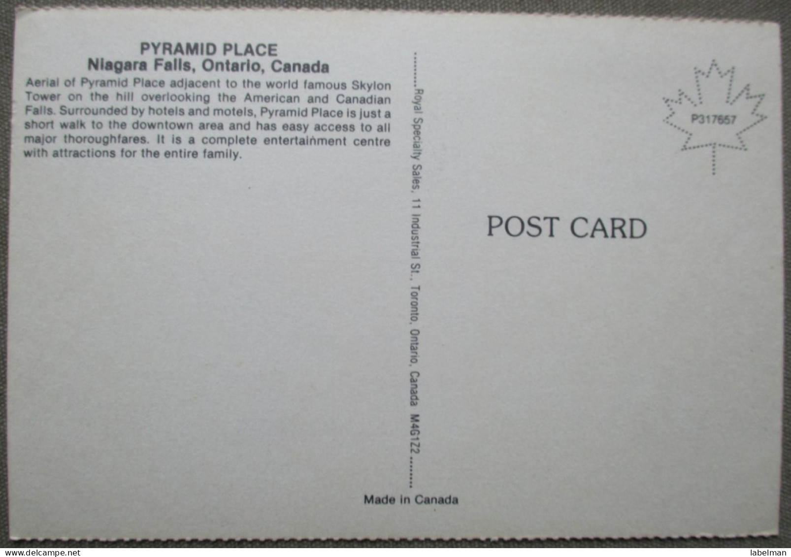 CANADA ONTARIO NIAGARA FALLS PYRAMID PLACE KARTE CARD POSTKARTE ANSICHTSKARTE CARTOLINA POSTCARD CARTE POSTALE - Huntsville