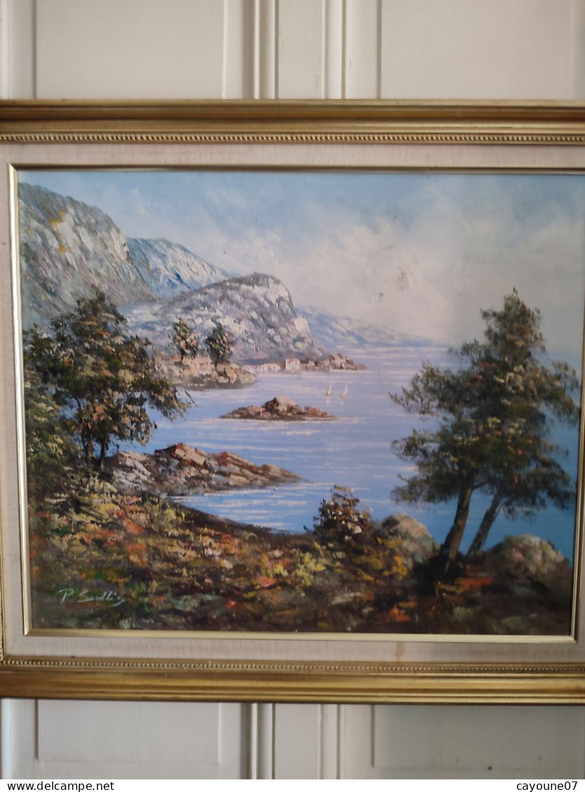 P.SARDLIC (XXème) " Bord De Mer Côte D'azur" Huile Sur Toile Cadre Bois Doré - Oils