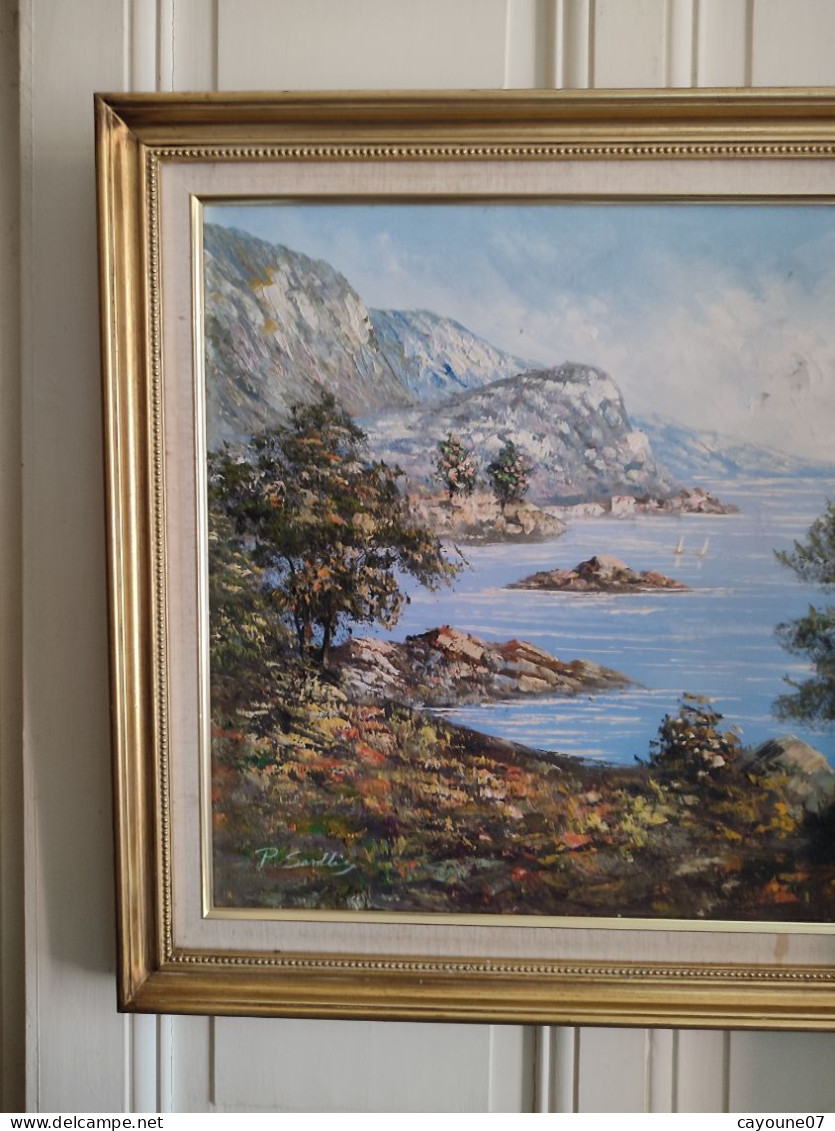 P.SARDLIC (XXème) " Bord De Mer Côte D'azur" Huile Sur Toile Cadre Bois Doré - Olii