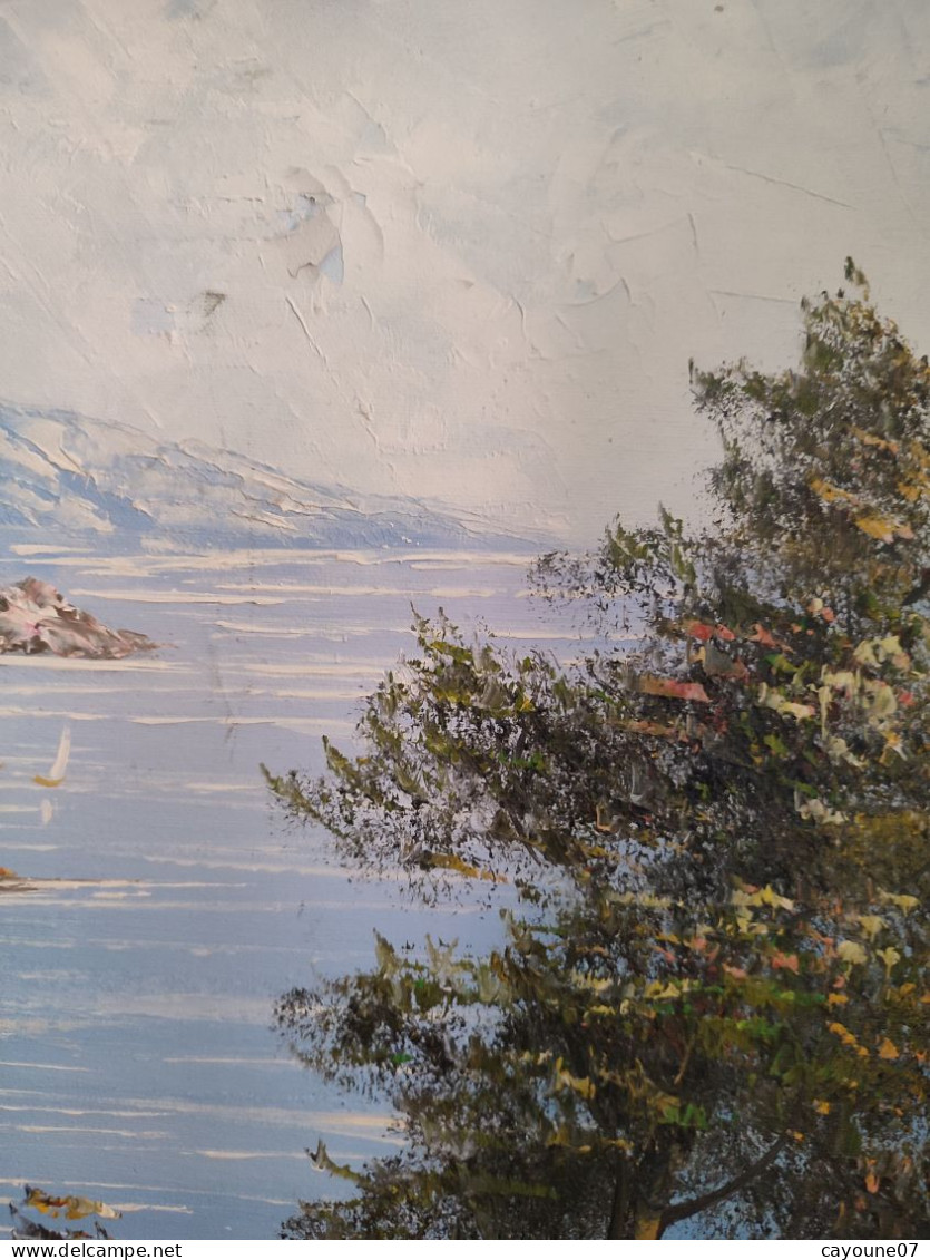 P.SARDLIC (XXème) " Bord de mer côte d'azur" huile sur toile cadre bois doré