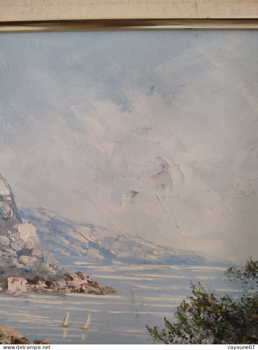 P.SARDLIC (XXème) " Bord de mer côte d'azur" huile sur toile cadre bois doré