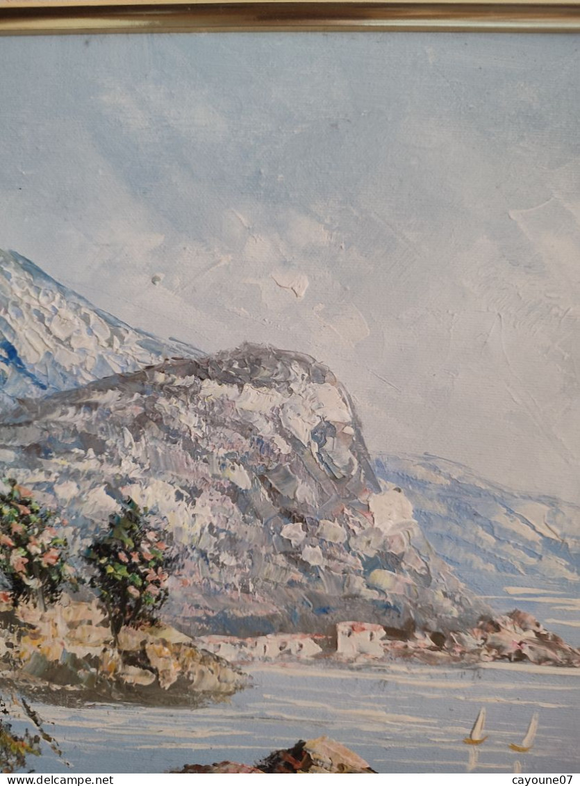 P.SARDLIC (XXème) " Bord de mer côte d'azur" huile sur toile cadre bois doré