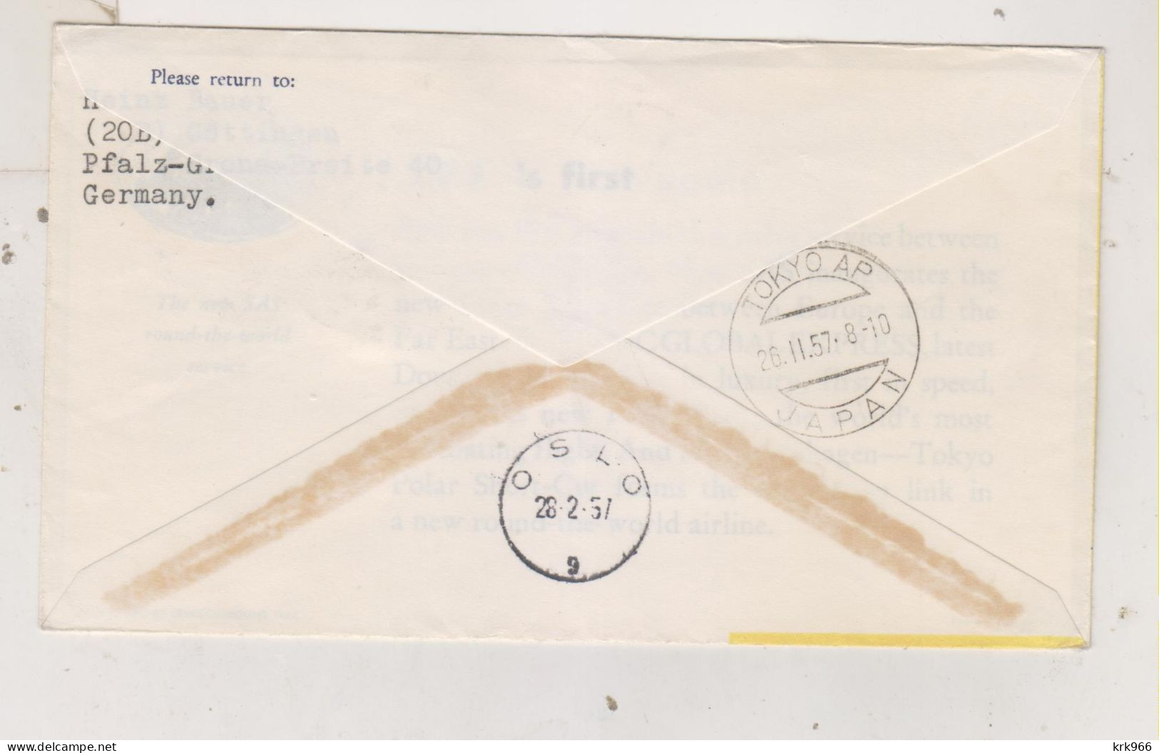 NORWAY 1957 Nice Airmail Cover To JAPAN First Flight OSLO-TOKYO - Storia Postale