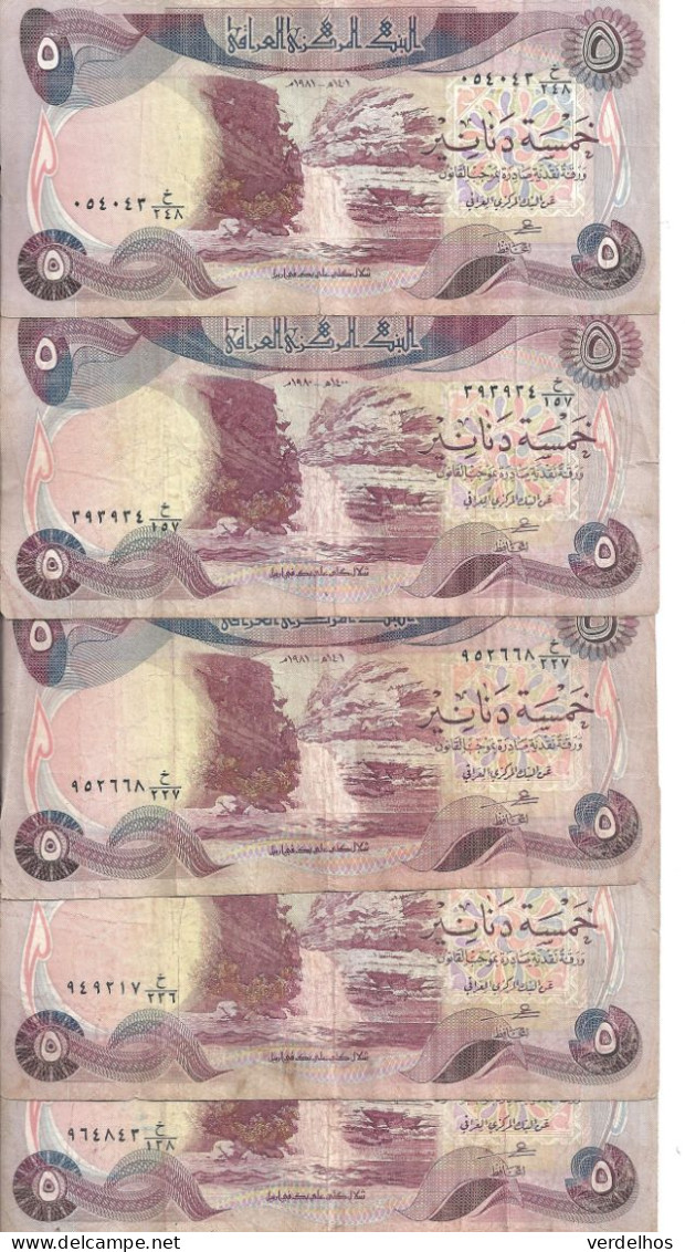 IRAK 5 DINARS 1980-82 VF P 70 ( 5 Billets ) - Irak