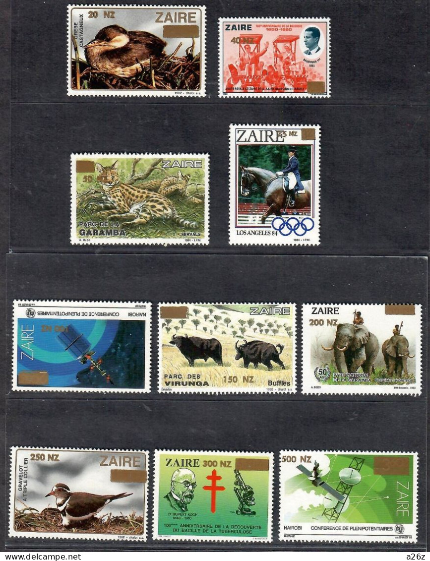 Zaire 1994 Birds, Animals Etc. Various Surcharged In Gold 10V MNH - Unused Stamps