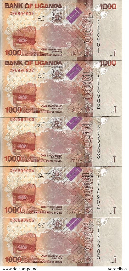 OUGANDA 1000 SHILLINGS 2017 UNC P 49 E ( 5 Billets ) - Uganda