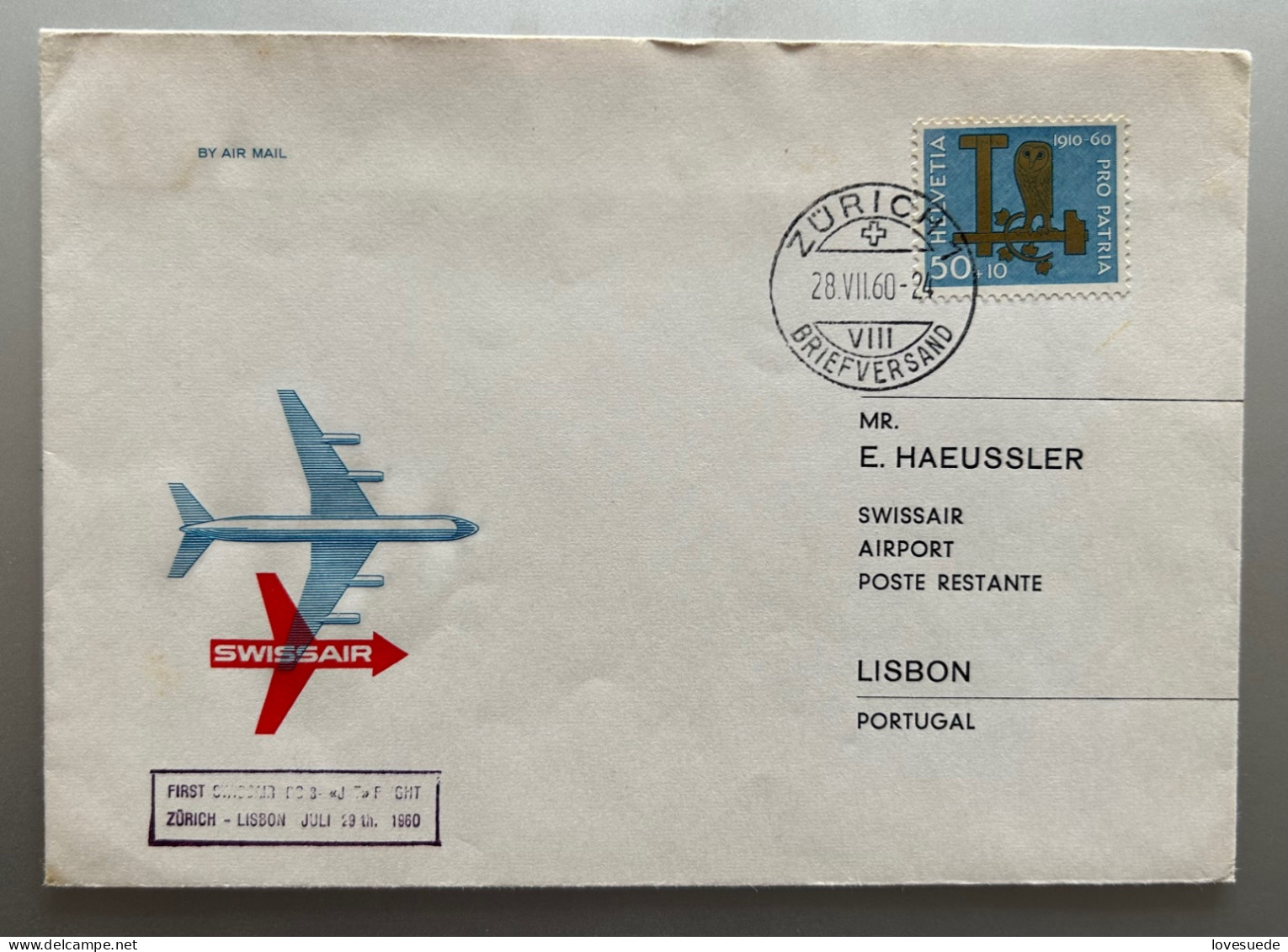 Suisse FDC Poste Aérienne 28/07/1960 - Oblitérés