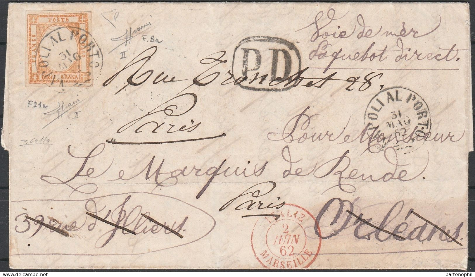 10 - Province Napoletane - Lettera Spedita Da Napoli Per Orleans E Rispedita A Parigi In Data 31/5/1862 Affrancata Falso - Nápoles