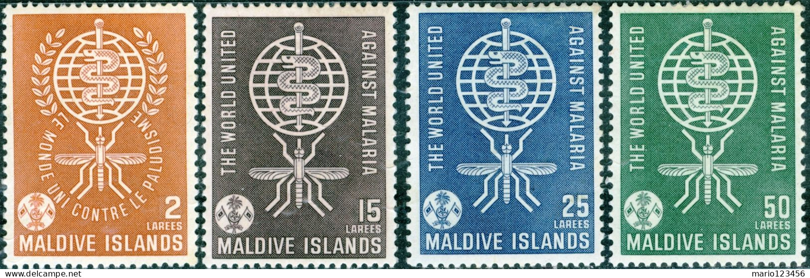 ISOLE MALDIVE, MALDIVE ISLANDS, CAMPAGNA ANTIMALARIA, 1962, FRANCOBOLLI NUOVI (MLH*) Scott:MV 87,91,92,93 - Maldive (...-1965)