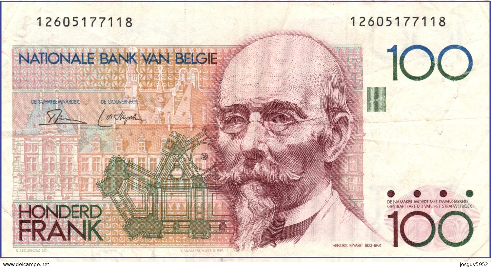 BELGIE - 100 FRANK - 1978 - 1981 - Nr 12605177118 -  HENDRIK REYAERT - 100 Francs
