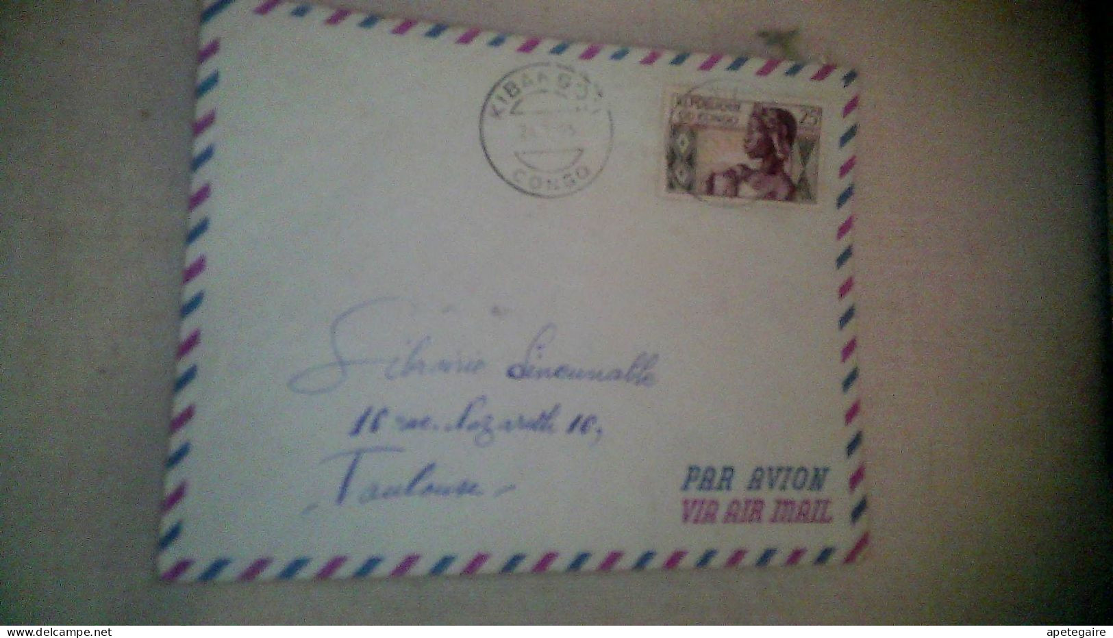 Timbre Congo-Brazzaville  Poste Aérienne Enveloppe  Ayant Voyagée Kibango  (Congo)  / Toulouse 1965 - Oblitérés