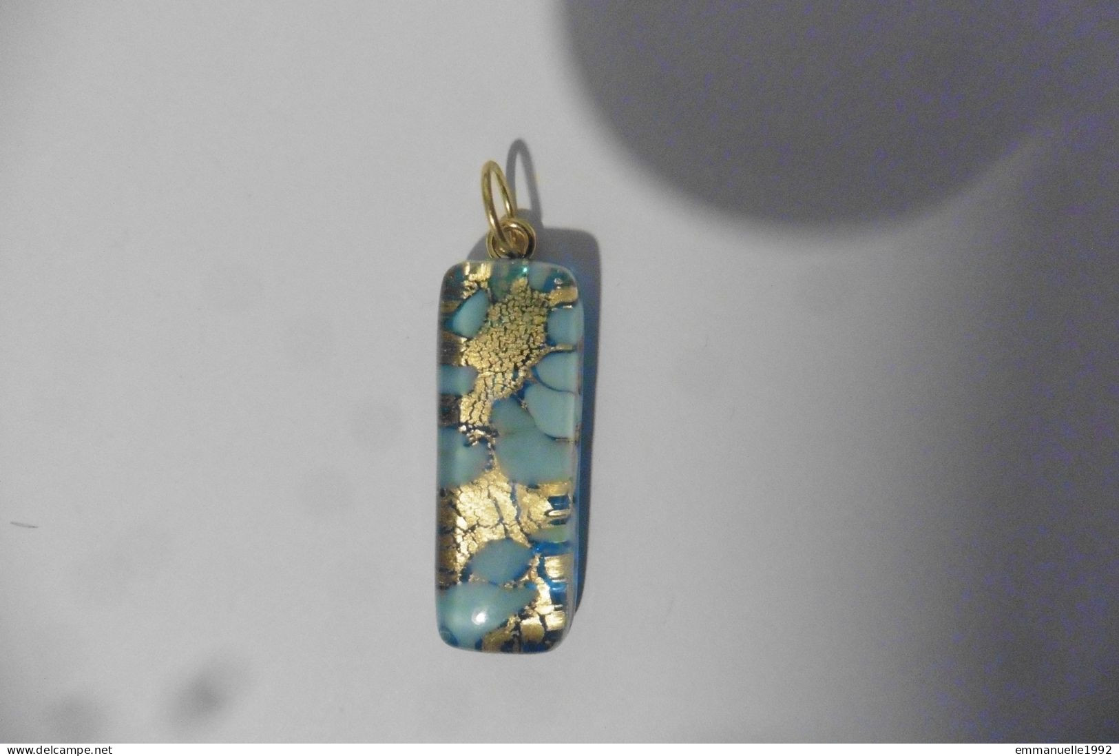 Neuf - Pendentif En Verre De Murano Rectangulaire Bleu Ciel Avec Feuille D'or - Colgantes