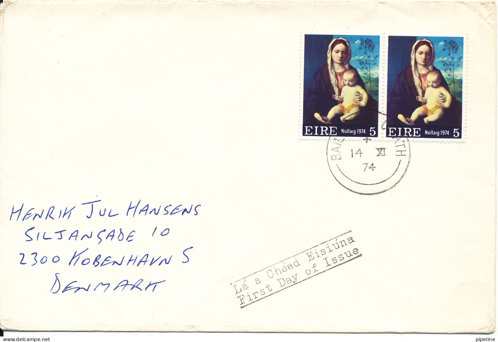 Ireland FDC 14-11-1974 Christmas Stamps Sent To Denmark - FDC