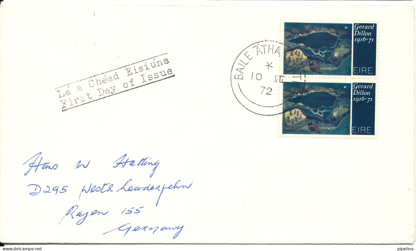 Ireland FDC 10-7-1972 Gerard Dillon 1916-1971 In A Pair Sent To Germany - FDC