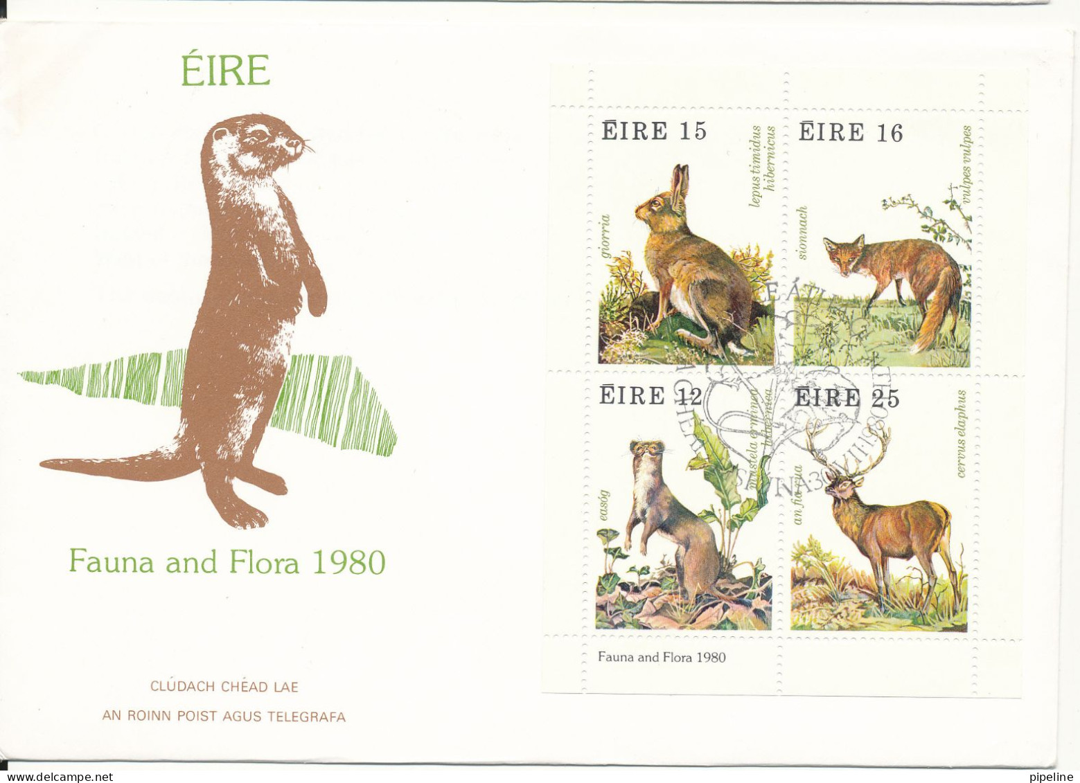 Ireland FDC 30-8-1980 Minisheet / Block Complete Flora Fauna 1980 (the Cover Is A Little Bended At The Upper Left Corner - FDC