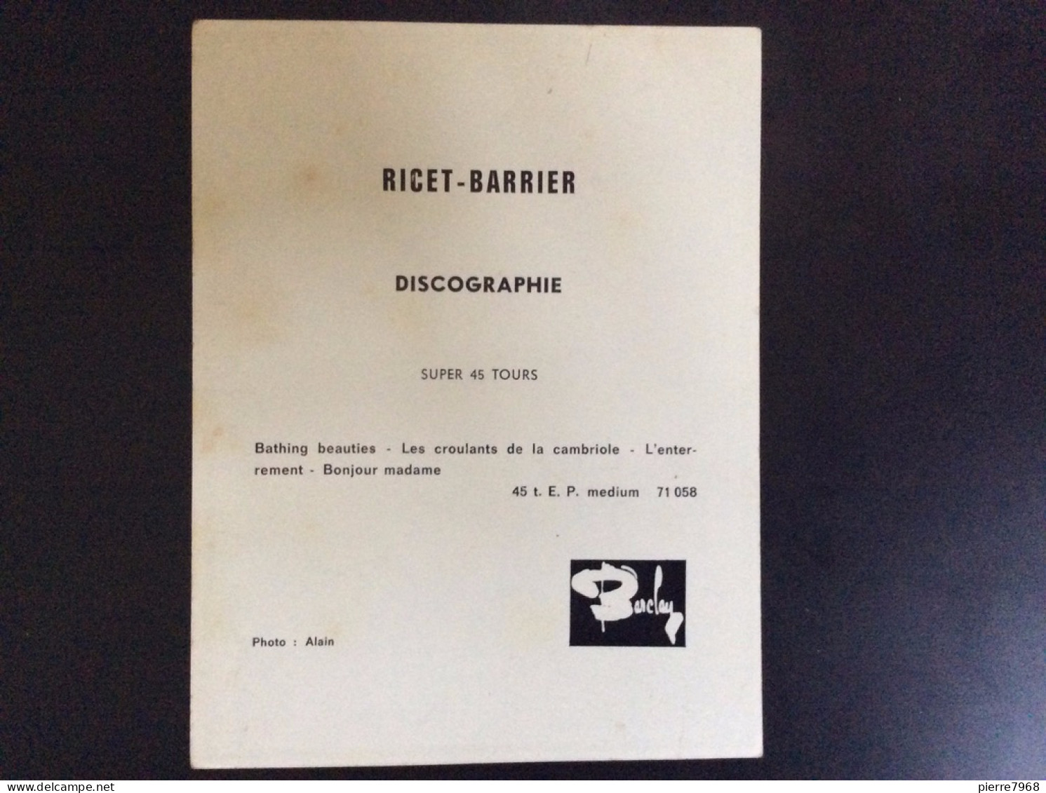 RICET-BARRIER - Barclay - Carte Tachée - Chanteurs & Musiciens