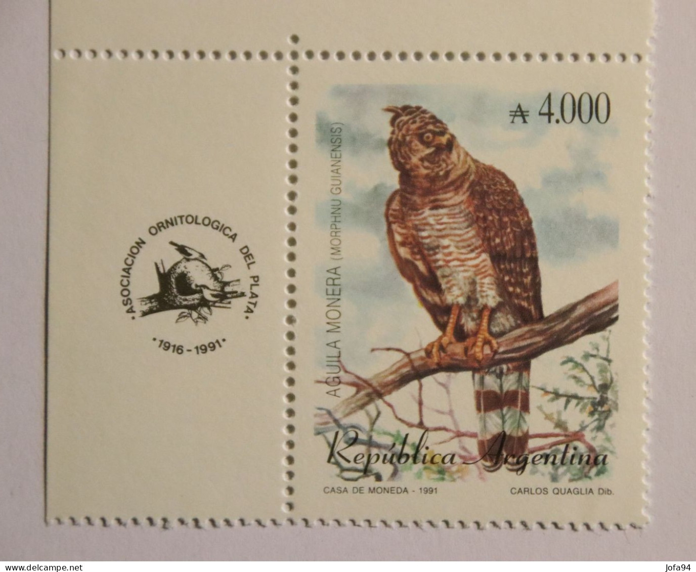 ARGENTINE 1991 Oiseau Harpie Huppée  Morphnus Guianensis. Neuf - Nuovi