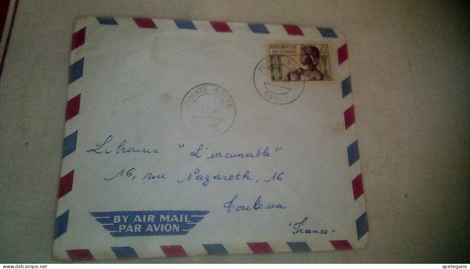 Timbre Congo-Brazzaville  Poste Aérienne Enveloppe  Ayant VoyagéePointe Noire  (Congo)  / Toulouse 1960 - Gebraucht