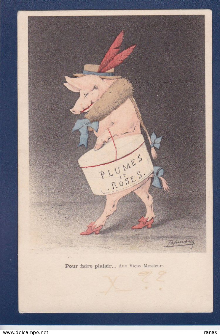 CPA Cochon Pig Position Humaine Satirique Espinasse Non Circulée Prostitution - Cerdos