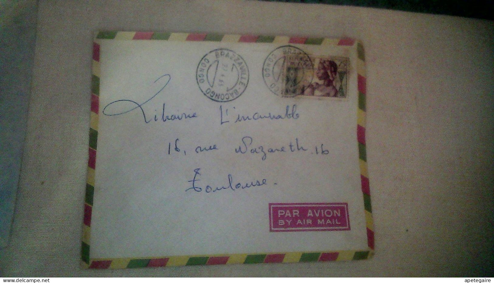 Timbre Congo-Brazzaville  Poste Aérienne Enveloppe  Ayant Voyagée Brazzaville Bacongo  / Toulouse 1963 - Used