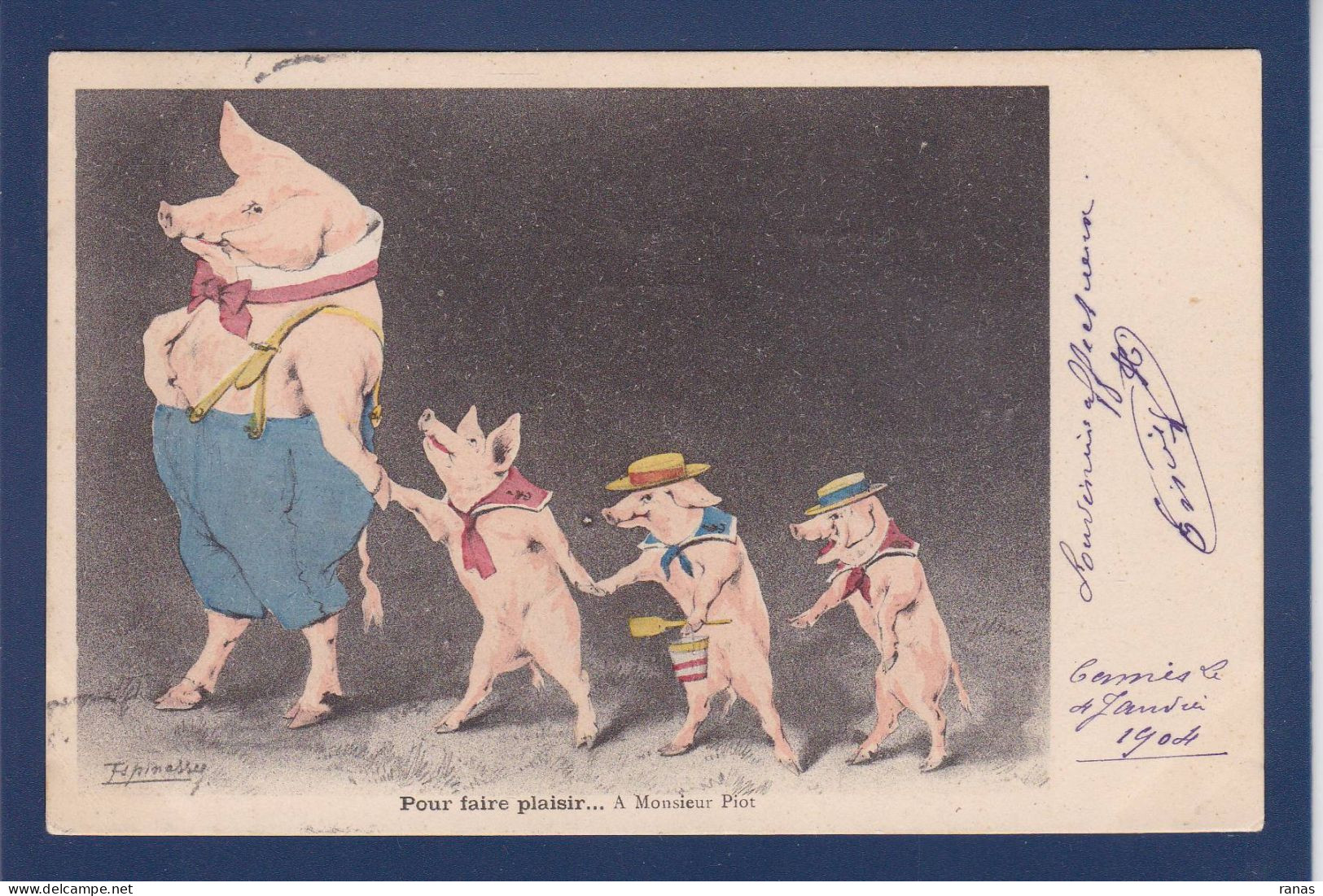 CPA Cochon Pig Position Humaine Satirique Espinasse Circulée PIOT - Cochons