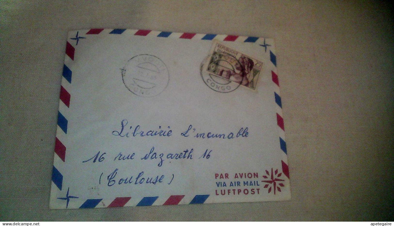 Timbre Congo-Brazzaville  Poste Aérienne Enveloppe  Ayant Voyagée Mvouti (Congo) / Toulouse  1963 - Used