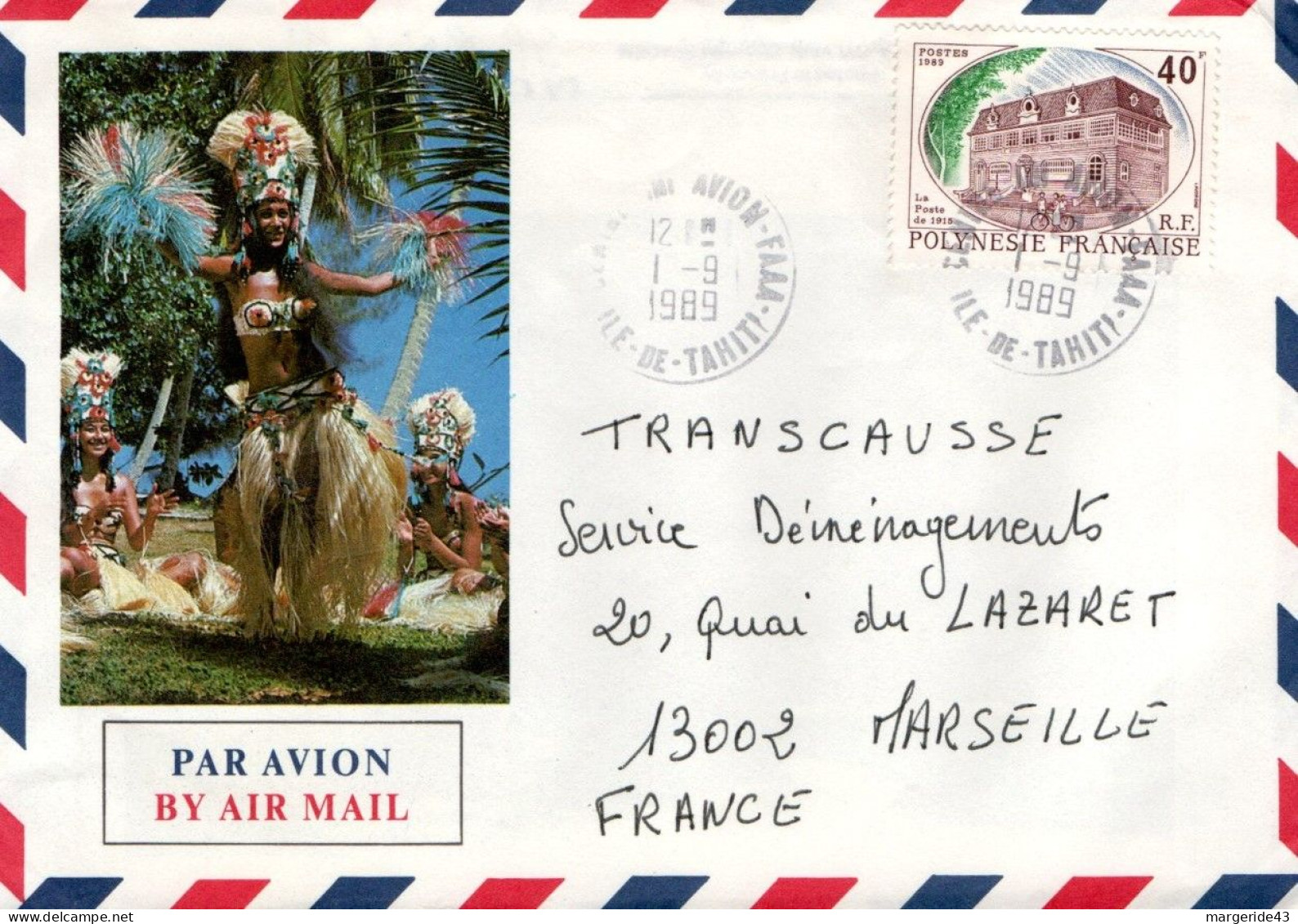 POLYNESIE SEUL SUR LETTRE POUR LA FRANCE 1989 - Brieven En Documenten