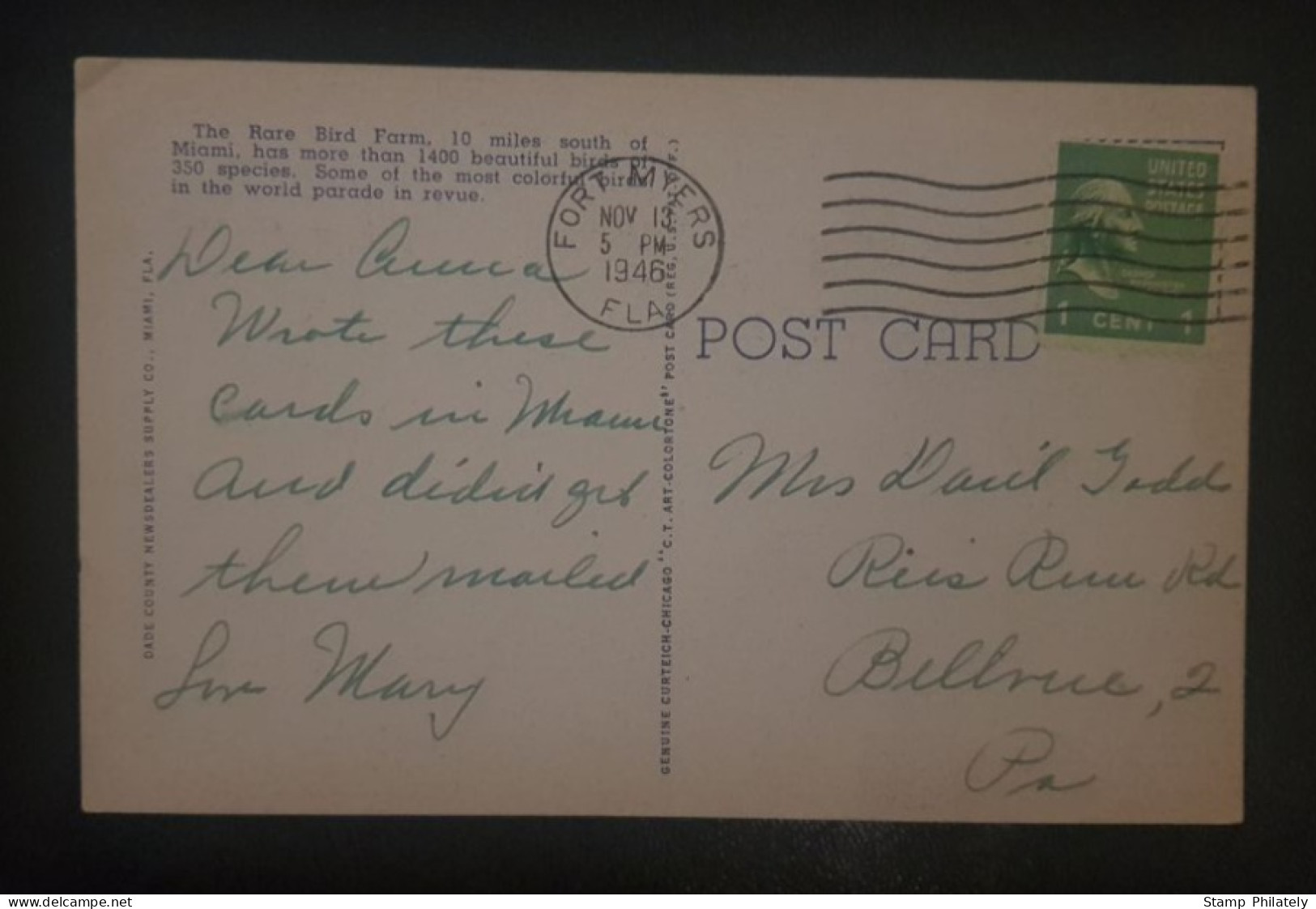 United States Fort Mayers 1946 Cancel Used Postcard - Fort Myers