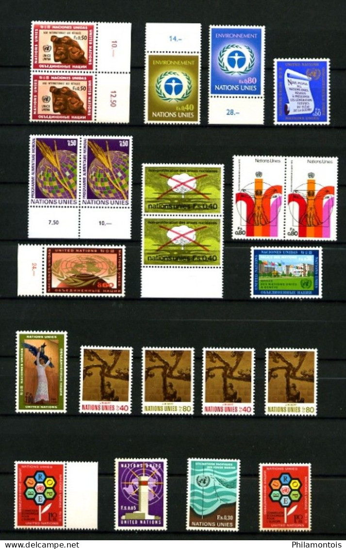 O.N.U. (Genève) - Lot De Timbres - Quelques Doubles - Neufs N** - Légères Adhérences Verso De Certains Timbres - Unused Stamps
