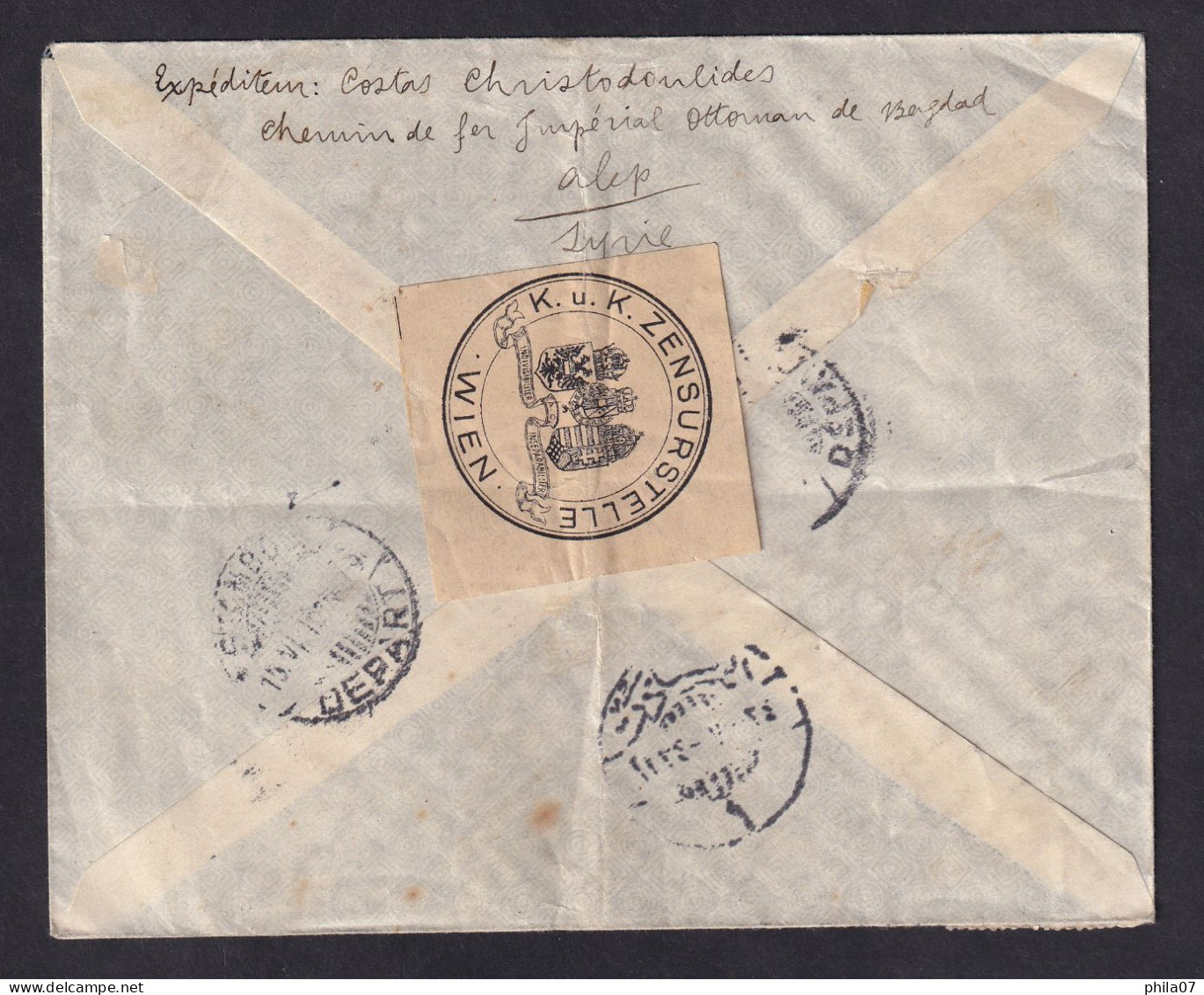 TURKEY - Letter Sent By Registered Mail From Halep To Trieste. On Reverse Transit Cancel And Marking Of Cens... / 2 Scan - Otros & Sin Clasificación