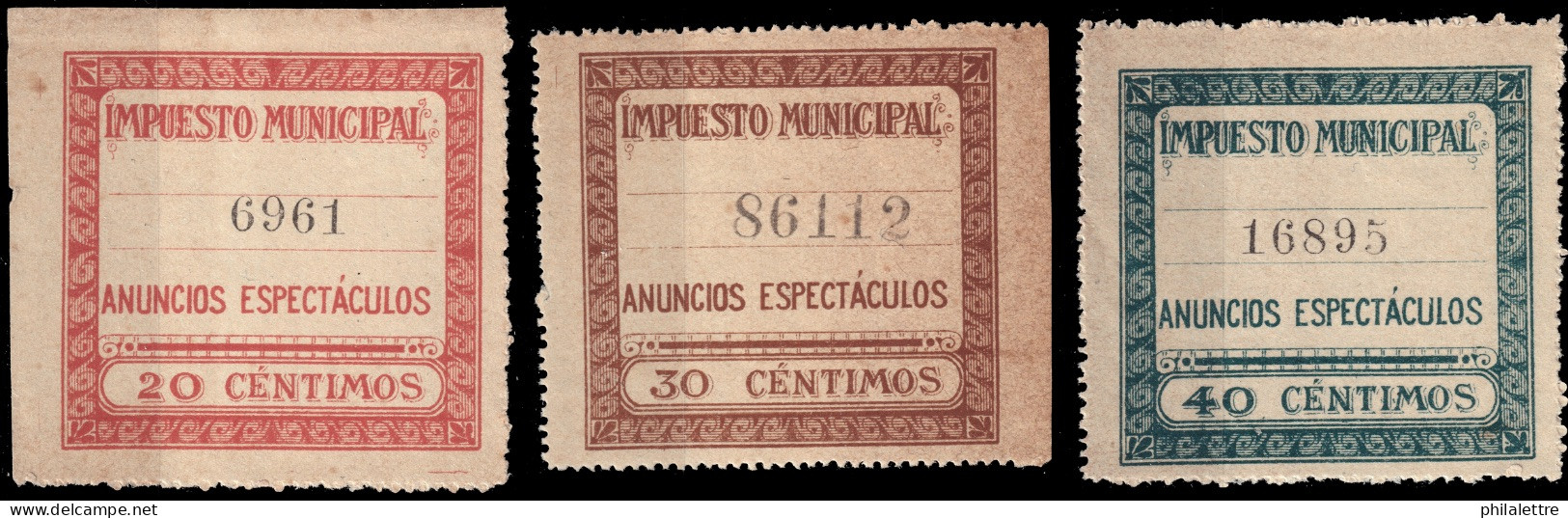 ESPAGNE / ESPANA / SPAIN - MADRID "IMPUESTO MUNICIPAL" Annuncios Espectaculos 20c, 30c Y 40c - Nuevo - Steuermarken