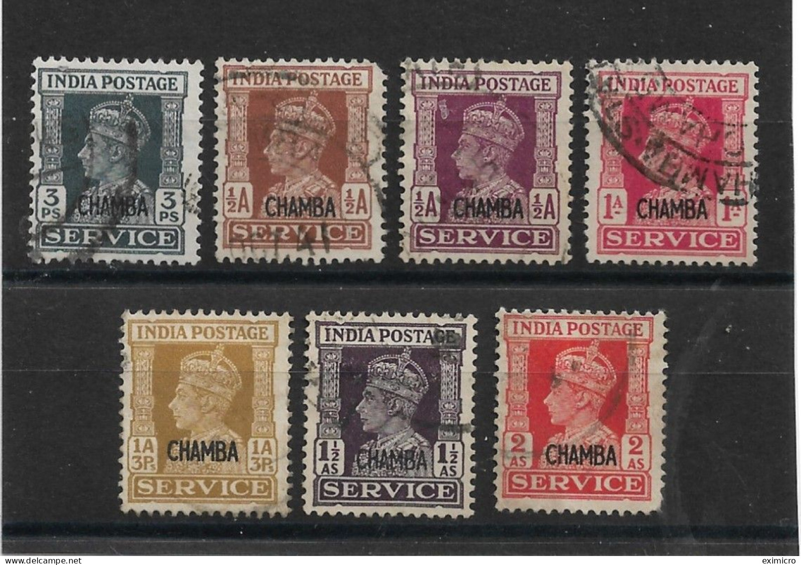 INDIA - CHAMBA 1940 - 1943 OFFICIAL VALUES TO 2a BETWEEN SG O72 AND SG O79 FINE USED Cat £62+ - Chamba