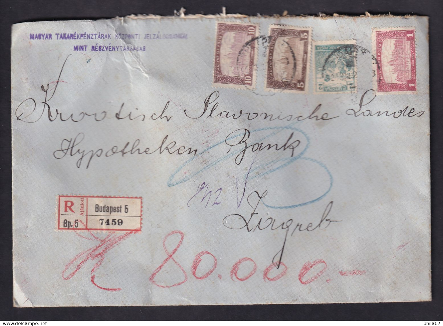 HUNGARY - Value Letter Sent By Registered Mail From Budapest To Zagreb With 80 000 Kruna. Arrival Zagreb 22.05./ 2 Scan - Sonstige & Ohne Zuordnung