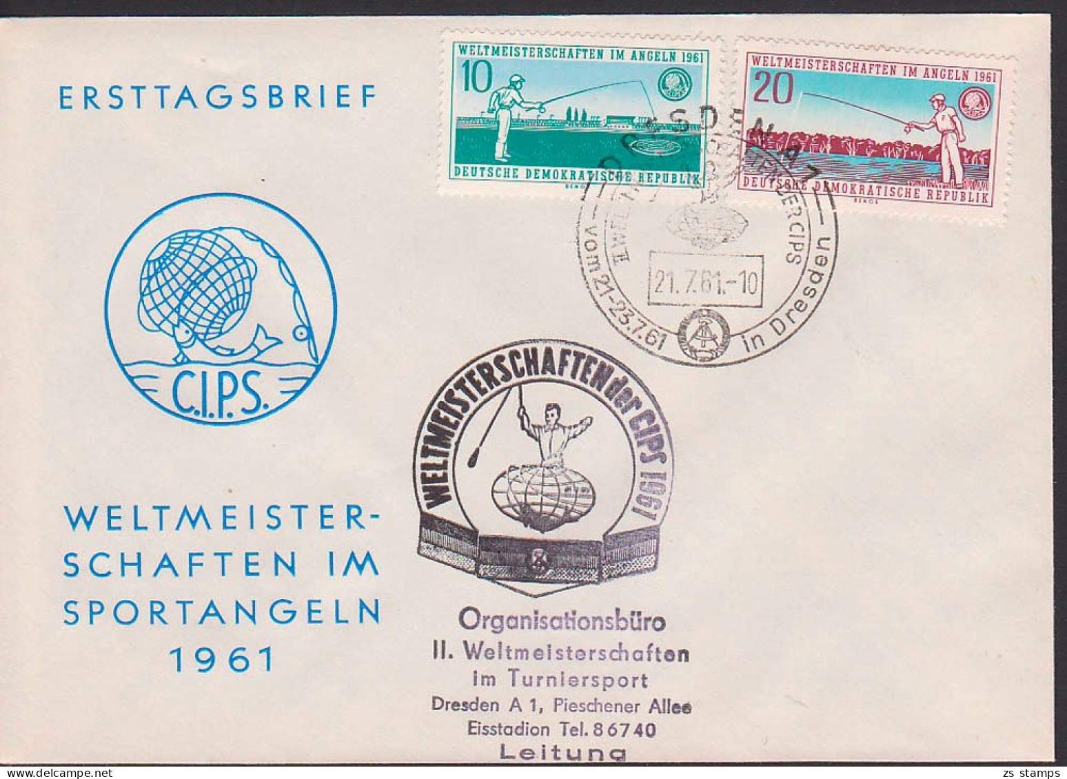 Fishing Poisson Angeln Weltmeisterschaft C.I.P.S. 21.7.1961, Mit SSt. Staatswappen Im Stempel, Cachet Or.-Büro - Maschinenstempel (EMA)