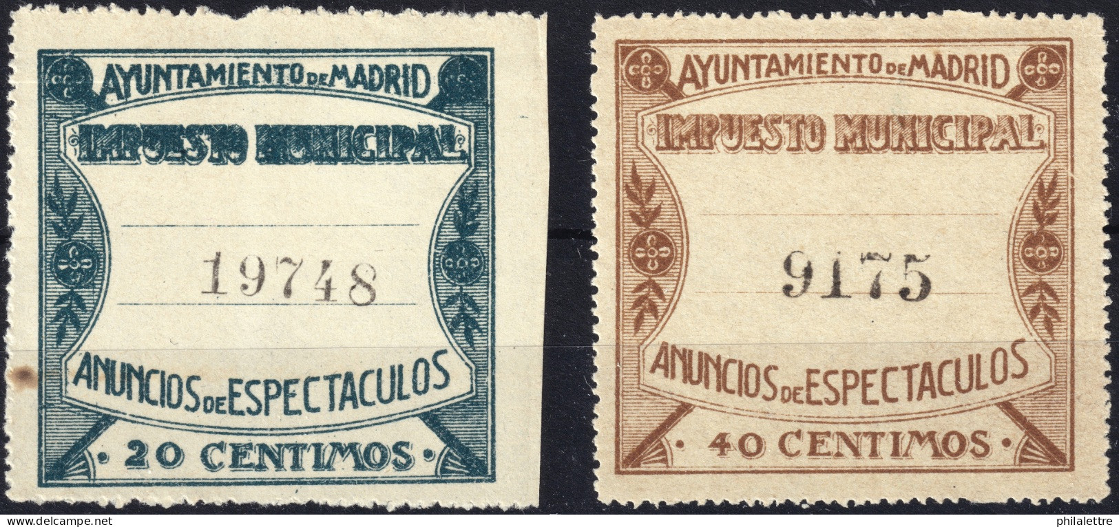 ESPAGNE / ESPANA / SPAIN - MADRID "IMPUESTO MUNICIPAL" Annuncios De Espectaculos 20c Y 40c - Nuevo - Steuermarken